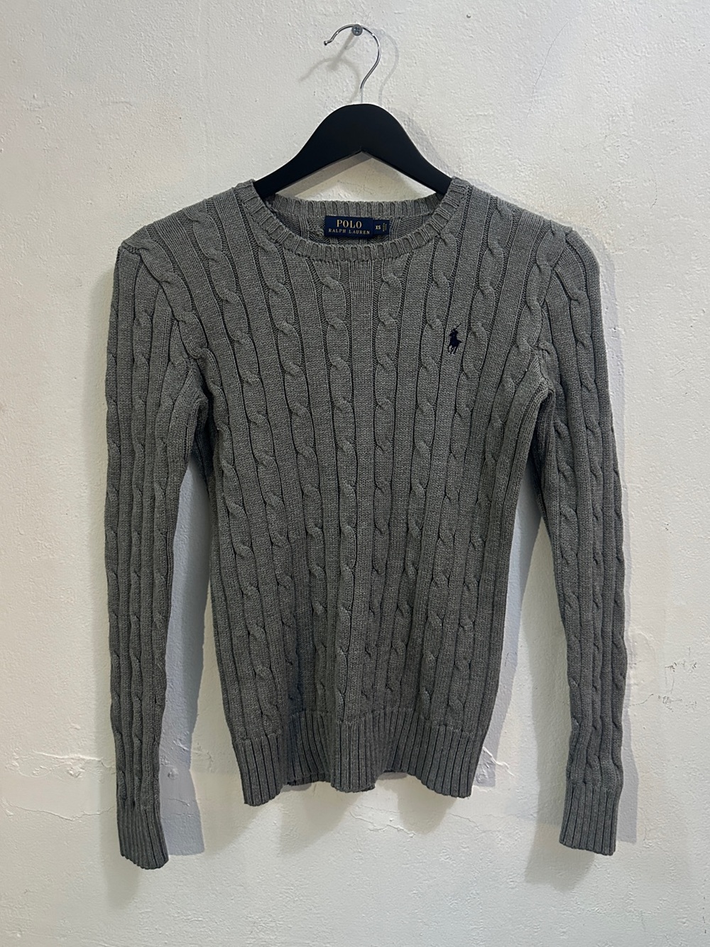 Polo Ralph Lauren Cable Knit Sweater Women’s XS Gray Cotton Crewneck Logo